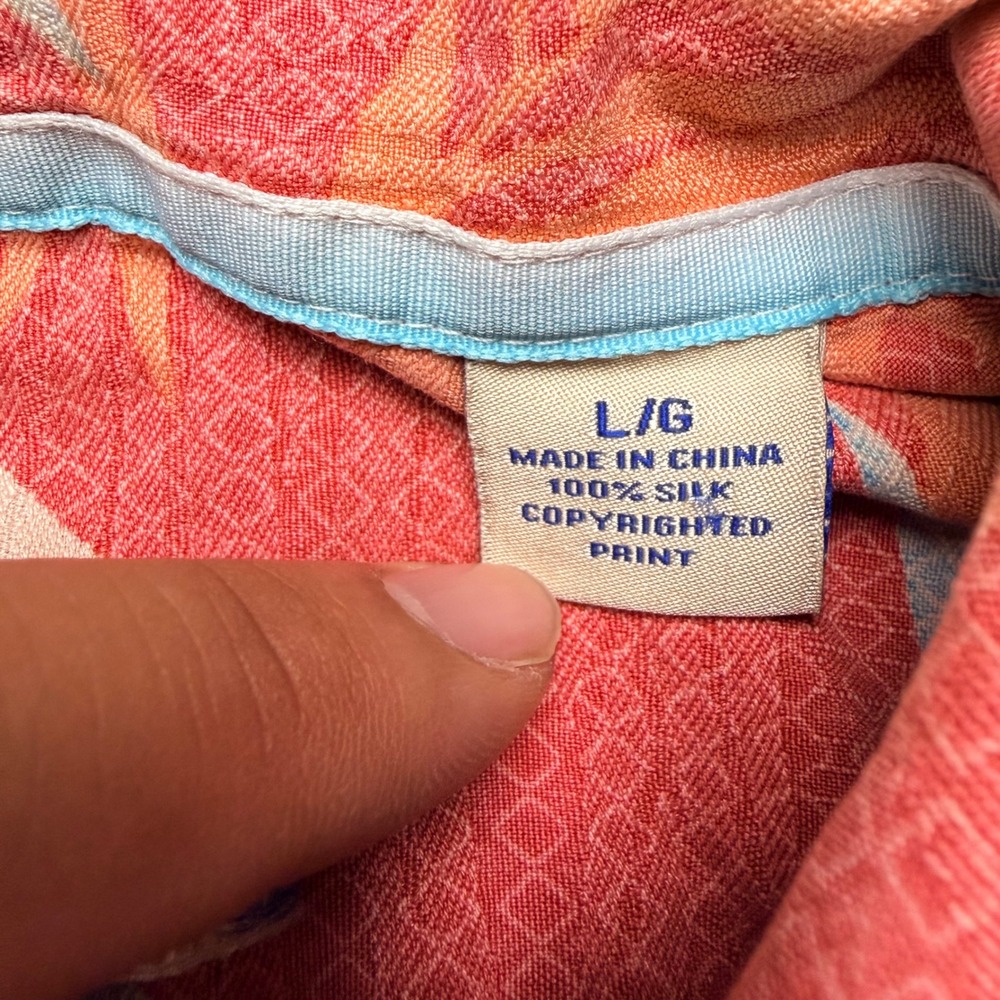 Tommy Bahama Mens Large 100% Silk Bamboo Leaf Print Short Sleeve Camp Shirt Pink - Picture 3 of 6